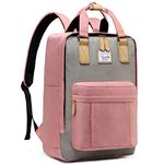 VASCHY Backpack for Women, Men Vintage School Backpack Travel Work Rucksack Water Resistant Daypack with Button Top Handle (Pink)