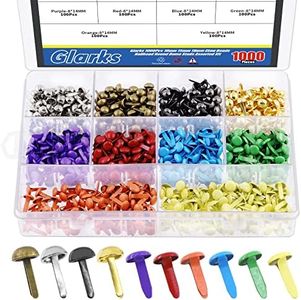 Glarks 1000Pcs 10 Colors Paper Fasteners Brads Metal Mini Brads Assortment Kit 400Pcs 8x15mm Mushroom Head Brads and 600Pcs 8x14mm Round Head Brads for School Classroom Scrapbooking Paper Crafts