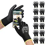 PTCOL PU Coated Work Gloves -12 Pairs Bulk Pack, Excellent Grip, Seamless Knit Nylon Safety Gloves with Polyurethane Coated for Touchscreen, Lightweight, Ideal for Light Duty Work (Large)