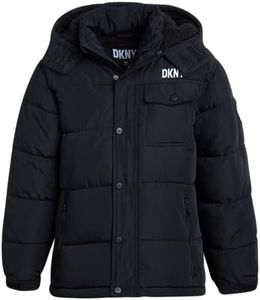 DKNY Boys' Winter Jacket - Insulated Quilted Puffer Parka Coat, Sherpa Lined Hood - Heavyweight Ski Jacket for Boys (4-20), Size 14-16, Black