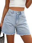 MakeMeChic Women's High Waist Jean Shorts Casual Raw Hem Straight Leg Summer Denim Shorts Medium Wash Large