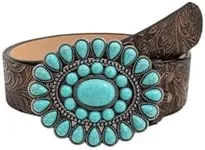 GORGLITTER Women's Western Leather Belt Vintage Turquoise Buckle Waist Belt for Dress Bronze 4T