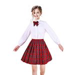 Sunny Fashion 3 Pieces School Uniform Girls White Shirt Skirt Collar Bow Tie Size 7-8 Years