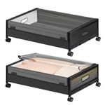 2 Pack Under Bed Storage on Wheels, 80*42*18.5cm Large Capacity Underbed Metal Containers Boxes, Clear PVC Lid Underbed Clothes Storage with Handle, Under-bed Drawer Organizer for Shoes Toys Blankets