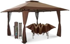 MFSTUDIO 13X13 Outdoor Pop Up Canopy Outdoor Canopy Tent, Easy Set-up Straight Leg Folding Instant Shelter for Beach,Party and Camping, 169 Sq. Ft of Shade, Brown