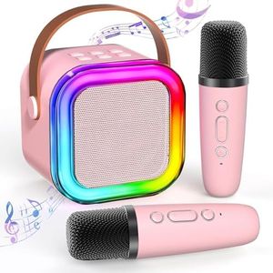 TAEMVV Mini Karaoke Machine for Kids,Portable BT Speaker with 2 Wireless Microphones and LED Light Holiday Birthday Gift Toy for Boys and Girls Teens Over 4,5,6,7,8,9,10,11,12+ Years Old（Pink）