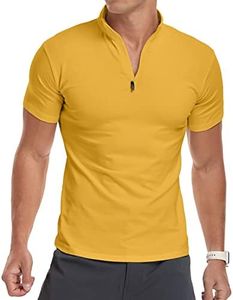 YTD Men's Short Sleeve Polo Shirt Casual Slim Fit Shirts T Shirts Cotton Tops XX-Large Yellow