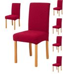 Styleys Jacquard Chair Cover Stretch Removable Washable Dining Chair Cover Protector Seat Slipcover (Pack of 6, Red, JDMC4)