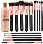 Luxe Premium Makeup Brushes Set for Face and Eye - Synthetic Brushes for Foundation, Powder, Blush, Eyeshadow - Brush Cleaning Solution Included - Perfect Make Up Brushes Kit, Beauty Brush Set (14pc)