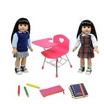 Doll Back to School Set - Doll School Desk,School Supply Set for Dolls and School Uniform Clothing Fits 18 Inch Girl Dolls