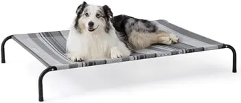 Bedsure XL Elevated Outdoor Dog Bed - Raised Dog Cots Beds for Extra Large Dogs, Portable Indoor & Outdoor Pet Hammock Bed with Skid-Resistant Feet, Frame with Breathable Mesh, Striped Grey