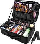 Adson Large Makeup Bag 3 Layers Professional Train Cosmetic Bag Makeup Organizer Case Portable Artist Storage Brush Box with Adjustable Dividers and Strap for Makeup Accessories (Black)