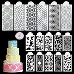 DI QIU REN Cake Stencils Decorating Buttercream, 18X6 Inch Fondant Stencil for Cake Decoration 16PCS Lace Cake Stencil & Template, Geometric Icing Stencil Cake Printing Mold Side Baking Mesh Stencil