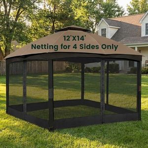 OLILAWN Gazebo Universal Replacement Mosquito Netting, 12' x 14' Outdoor Canopy Net Screen 4-Panel Sidewall Curtain, with Zippers, Easy to Install, Fit for Most Gazebo 12x14 Canopy, Black