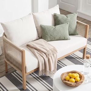 DAYARUS Wicker Patio Sofa Furniture Outdoor Loveseat Balcony Couch, Beige | Removable Waterproof Zippered Cushions, Heavy Duty 400 lb Metal Frame, All Weather Use Patio Set for Porch/Deck