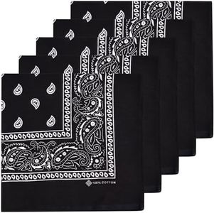 ZENO Black Bandana – 100% Cotton & Natural Fibers – Black Bandana Scarf with No Polyester – Soft, Durable & Machine Washable – For Men & Women – Unisex & Kids - 5 Pack