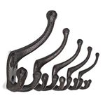 Iron Cast TriLeg Hook, Heavy Duty Big Triple Leg/Double Coat Hooks Base. Entryway Coat Hooks, Scarf and Jacket Hangers.Perfect Bath Towel Heavy Hooks (5 Pack, Antique Black) by Ambipolar