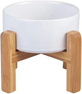 Ceramic Elevated Raised Cat Bowl with Wood Stand No Spill Pet Food Water Feeder Cats Small Dogs