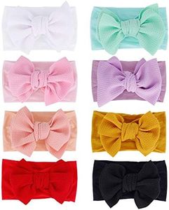inSowni 8 Pack Big Bow Super Stretchy Nylon Headbands Turban Headwraps Hair Accessories for Baby Girls Toddlers Infants Kids