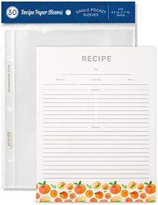Jot & Mark Recipe Card Paper Full Page 8.5x11 with Crystal Clear Page Protectors for 3 Ring Binder, 30 Count (Peach Dream)