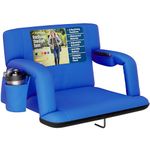 Alpcour Folding Stadium Seat – 25-inch Extra Wide Reclining Waterproof Cushion Chair for Bleachers w/Arm Rests, 3 Pockets, Backpack Straps & Thick Back w/Extra Padding for Support & Comfort – Blue