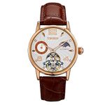 TIME100 Men's Automatic Mechanical Watch Tourbillon Design Multifunctional Dial Waterproof（Brown）