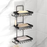 Moforoco Soap Dish Holder for Shower Wall, No Drilling, 3-tier 304 Rustproof Stainless Steel, Soap Bar Holder with 4 Hooks and Razor Holder for Shower, Shampoo Bar Holder for Shower Caddy for Bathroom