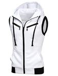 sourcing map Men's Sleeveless Slim Fit Hoodie Vest Zipper Drawstring Gilet Jacket with Pockets White M