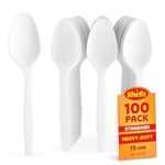 Shefa 100 Standard Spoons, Heavy Duty Spoons, Microwave-Safe Tablespoon, 6" Long for Birthday, Parties, Camping