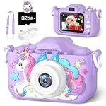 Anesky Kids Camera, Toy Camera for Kids Aged 3 4 5 6 7 8 9 10 11 12, 1080P HD Toddler Digital Video Camera, Children's Camera for Boys and Girls, Perfect Christmas & Birthday Gifts, 32GB Card - Purple