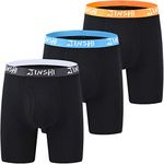 JINSHI Men's Underwear Boxer Briefs Long Leg Underpants 3Pack Soft Comfy, Yellow+black+blue-401, L