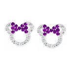 MixiuEuro Girls Mouse Stud Earrings, 925 Sterling Silver Amethyst Green Blue CZ Cubic Zirconia Micky Stud Earrings Jewellery Gift For Girls Child (Purple)