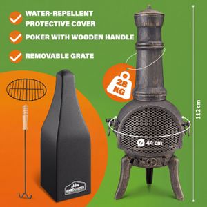 GARDEBRUK Cast Iron Patio Heater – Fire Guard, Poker & Cover, 112cm, Black