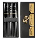 LAIB Japanese Wooden Chopsticks Set, 5 Pairs Premium Class Reusable Chopsticks in Luxurious Gift Box (Black)