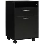 HOMCOM 60cm Storage Cabinet with Drawer, Open Shelf, Metal Handles and 4 Wheels, Office Home Organiser Mobile Printer, Black