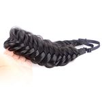 Gledola Messy Synthetic Hair Braided Headband Classic Chunky Wide Plaited Headband for Women Girl Beauty (Natural Black)