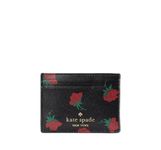 Kate Spade New York Madison Rose Toss Printed Small Slim Card Holder Black Multi, Black, Compact