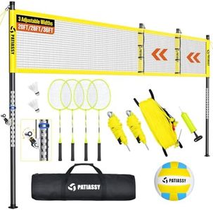 Patiassy Height and Width Adjustable Volleyball and Badminton Combo Set with Net