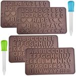 4 Packs Letters and Happy Birthday Numbers Symbols Mold with Liquid Droppers, SourceTon Chocolate Decorating Silicone Tray and Droppers