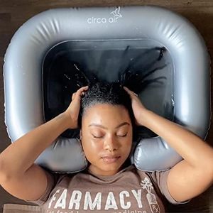 CIRCA AIR Inflatable Sink for Locs - Inflatable Hair Washing Basin. Portable Shampoo Bowl to Wash Hair in Bed for Elderly, Kids, Bedridden Too, Comfortable Loc Detox Tub with Pillow