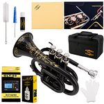 Glory Bb Pocket Trumpet with Case, Tuner, Cleaning Cloth, Gloves, Black