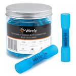 Wirefy 150 PCS Heat Shrink Butt Connectors Blue 16-14 AWG - Marine Grade Butt Connectors - Wire Butt Splice Connectors - Electrical Waterproof Heat Shrink Butts