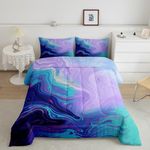 Feelyou Marble Printed Comforter for Girls Boys Teens Abstract Art Bedding Set Queen Women Men Decorative Modern Bright Comforter Set Purple Teal Duvet Set All Season (1 Comforter + 2 Pillow Case)