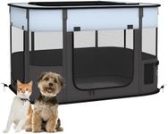 PawHut Dog Pen, Pet Playpen, Portable Foldable Dog Cat Playpen Soft Dog Cage with Storage Bag for Puppies, Rabbits, Kittens, Guinea Pigs, 84 x 64 x 53cm - Grey