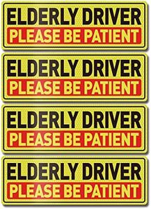 YIKIADA Elderly Driver Car Magnet 12 x 4 Inches Reflective Please Be Patient Magnetic Sticker Warning Safety Sign for Seniors 4 Pack