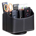 Remote Control Holder 360 Degrees Rotatable Desk Stationery Supply Organizer PU Leather Desktop Storage Box for Controllers Media Bedside Spinning TV Caddy E-Reader iPad Mobile Pencil Cosmetic(Black)