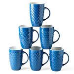 AmorArc Large Coffee Mugs Set of 6, 16oz Ceramic Tall Coffee Mugs Set with Textured Geometric Patterns for Latte/Tea/Beer/Hot Cocoa, Dishwasher & Microwave Safe, Blue