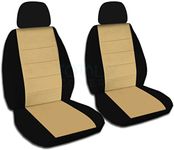 Totally Covers Two-Tone Car Seat Covers w 2 Separate Headrest Covers: Black & Tan - Universal Fit - Front - Buckets - Option for Airbag, Seat Belt, Armrest & Lever