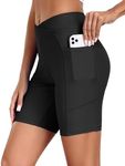 Ekouaer Women's 8.5" Board Shorts High Waisted Swimsuit Bottoms Cross Waist Beach Surf Swimwear with Pocket Black,XX-Large