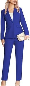 Kelyaa Women's 2 Piece Suit Notched Lapel One Button Slim Fit Business Office Work Tuxedo Blazer Pants Set Blue